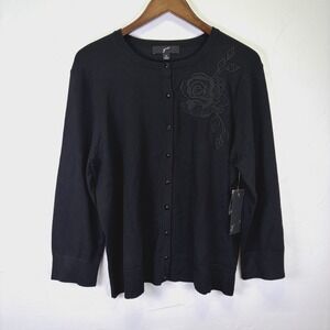 GNW Great Northwest NWT Woman's Cardigan Sweater Size XL Black Embroidery Floral